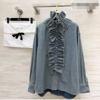 Buy Discount Dior Denim Shirt with Ruffled Neck DR032525 Blue 2026