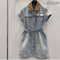 Good Quality Dior Embroidered Cotton Washed Denim Dress DR032407 Blue 2026
