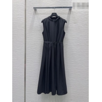 Famous Brand Dior Long Dress with Neck Bow DR032504 Black 2026