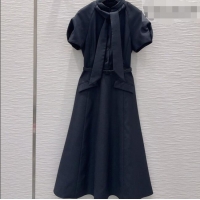 Luxury Classic Dior Dress with Ascot-Effect Tied Collar D041408 Black 2026
