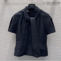 Low Price Dior Top with Ascot-Effect Tied Collar D041410 Black 2026