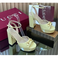 Popular Style Gucci Lambskin Leather Platform Sandals 11.5cm with Horsebit and Strass Yellow 2026 795224