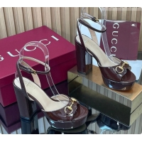 Luxurious Gucci Lambskin Leather Platform Sandals 11.5cm with Horsebit and Strass Brown 2026 795224