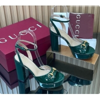Pretty Style Gucci Lambskin Leather Platform Sandals 11.5cm with Horsebit and Strass Green 2026 795224