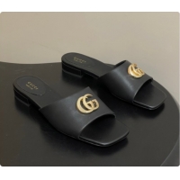 Purchase Gucci Lambskin Leather Flat Slides Sandal Black 2026 GG030503