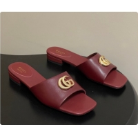 Buy Discount Gucci Lambskin Leather Flat Slides Sandal Burgundy 2026 GG030503
