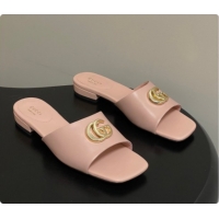 Most Popular Gucci Lambskin Leather Flat Slides Sandal Pale Pink 2026 GG030503