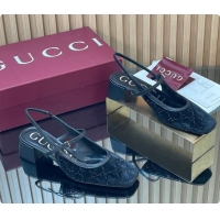 Best Grade Gucci Strass and Velvet Slingbacks Pump 5.5cm with Strap Black 2026 GG030507