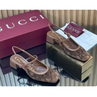 Top Grade Gucci Strass and Velvet Slingbacks Pump 5.5cm with Strap Brown 2026 GG030507