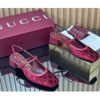 Charming Gucci Strass and Velvet Slingbacks Pump 5.5cm with Strap Red 2026 GG030507
