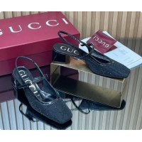 Top Grade Gucci GG Strass Mesh Slingbacks Pump 5.5cm with Strap Black 2026 GG030507