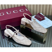Good Product Gucci GG Strass Mesh Slingbacks Pump 5.5cm with Strap Nude 2026 GG030507