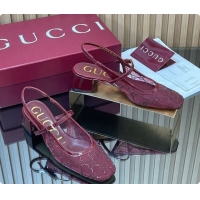 Sumptuous Gucci GG Strass Mesh Slingbacks Pump 5.5cm with Strap Burgundy 2026 GG030507