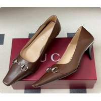 Good Quality Gucci Vittoria Pumps 5.5cm in Nappa Leather with Horsebit Chocolate 2026 862776