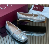 Big Discount Gucci Horsebit Ballets Flat in Silver-Tone Leather 2026 852381