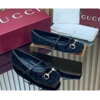 Good Quality Gucci Crystal Velvet Horsebit Ballets Flat Black 2026 814321
