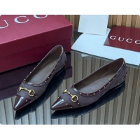 Luxury Cheap Gucci Savoy Ballerina in Leather & GG Canvas 875050 Dark Brown 2026