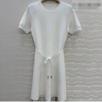 Best Quality Dior Short Flared Dress with Belt 42103 White 2026