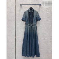 Top Grade Dior Belted Dress D42114 Denim Blue 2026