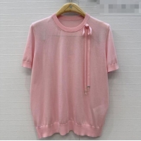 Discount Dior Wool Knit Short-sleeved Sweater with Bow DR042210 Pink 2026