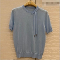 Low Cost Dior Wool Knit Short-sleeved Sweater with Bow DR042210 Blue 2026