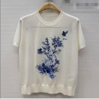 Most Popular Dior Knit Short-sleeved Sweater with embroidery DR042212 White/Blue 2026
