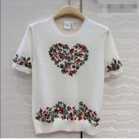 Grade Quality Dior Knit Short-sleeved Sweater with Heart embroidery DR042213 White 2026