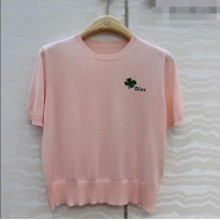 Good Looking Dior Knit Short-sleeved Sweater with Clover Embroidery DR042211 Pink 2026
