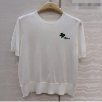 Lowest Price Dior Knit Short-sleeved Sweater with Clover Embroidery DR042211 White 2026
