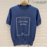 Free Shipping Dior Satin Short-sleeved Sweater DR042215 Blue 2026