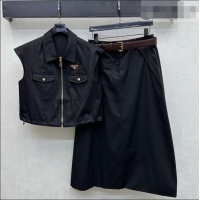 Best Quality Inexpensive Prada Vest and Skirt Set PR032526 Black 2026