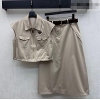 Traditional Discount Prada Vest and Skirt Set PR032526 Khaki 2026
