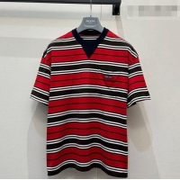 Top Grade Prada Striped Cotton T-Shirt PR032544 Red 2026