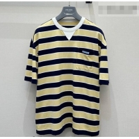 High Quality Prada Striped Cotton T-Shirt PR032544 Yellow 2026