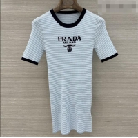 Free Shipping Inexpensive Prada Striped Silk Crew-neck Sweater P42119 Baby Blue 2026
