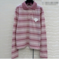 Luxury Cheap Prada Cotton Striped Polo Shirt PR042221 Pink 2026