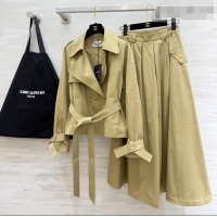 Discount Design Saint Laurent Jacket and Skirt Set YSL032543 Khaki 2026