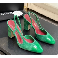 Top Grade Chanel Suede & Patent Leather Slingbacks Pump CH072704 Green 2026