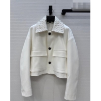 Top Quality Bottega Veneta Lambskin Leather Neck Jacket BV032501 White 2026