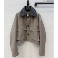 Famous Brand Bottega Veneta Lambskin Leather Neck Jacket BV032501 Grey 2026