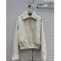 Big Discount Bottega Veneta Lambskin Leather Neck Jacket BV032502 White 2026