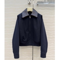 New Design Bottega Veneta Lambskin Leather Neck Jacket BV032502 Dark Blue 2026