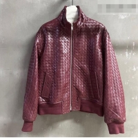 Top Grade Bottega Veneta Intrecciato Lambskin Leather Jacket BV042301 Burgundy 2026