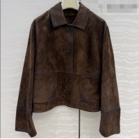 Best Quality Loewe Suede Lambskin Jacket LW042318 Brown 2026