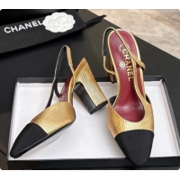 Best Price Chanel Gold Leather & Grosgrain Slingbacks Pump CH072713 2026