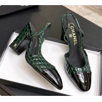 Buy Discount Chanel Crocodile Pattern Calfskin & Patent Leather Slingbacks Pump CH072718 Green 2026