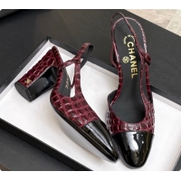 Popular Style Chanel Crocodile Pattern Calfskin & Patent Leather Slingbacks Pump CH072719 Burgundy 2026