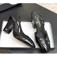 Top Grade Chanel Crocodile Pattern Calfskin & Patent Leather Slingbacks Pump CH072721 Black 2026