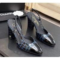 Pretty Style Chanel Crocodile Pattern Calfskin & Patent Leather Slingbacks Pump CH072722 Blue 2026