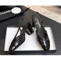 Unique Style Chanel Crocodile Pattern Calfskin & Patent Leather Slingbacks Pump 6.5cm Heel CH072727 Black 2026